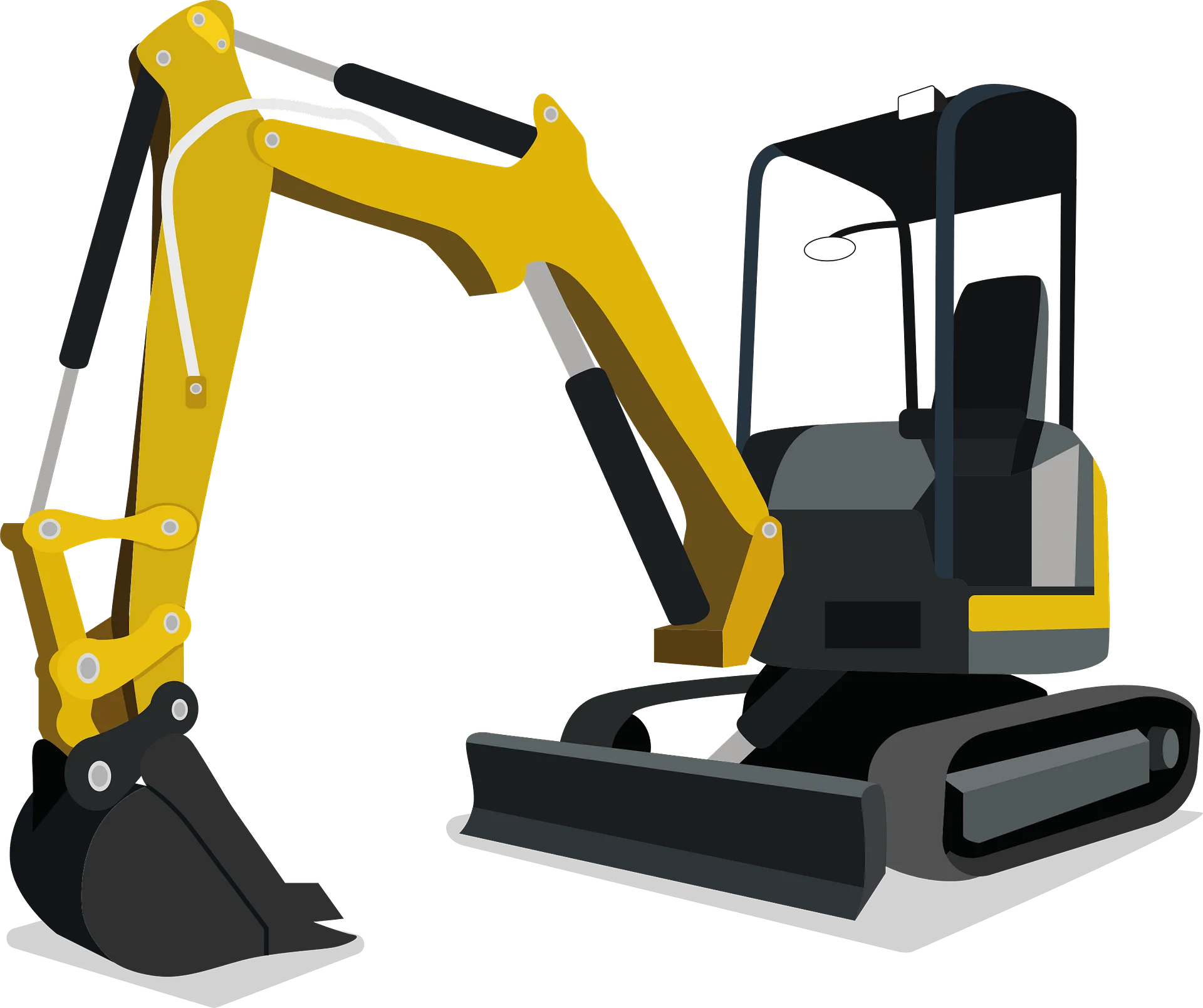 Compact Yellow and Gray Mini Excavator Clipart - Construction Machine Illustration
