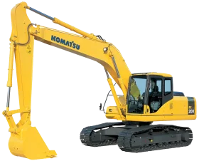 Detailed Komatsu Yellow Hydraulic Excavator Heavy Machinery Clipart Illustration