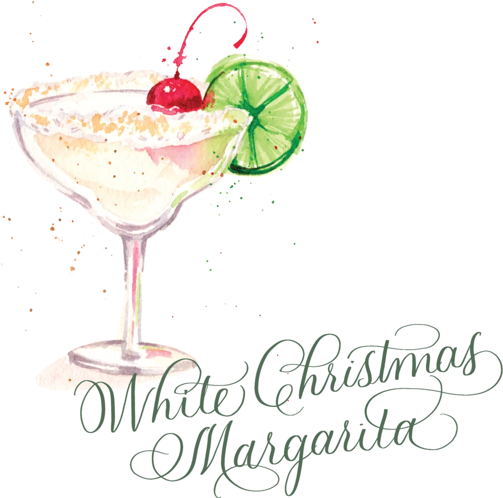 Elegant White Christmas Margarita Festive Cocktail Watercolor Clipart Design