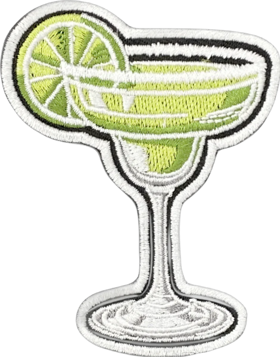Embroidered Margarita Cocktail Clipart with Lime Wedge Artisan Patch Design