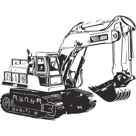 Heavy Construction Machinery Industrial Excavator Black and White Clipart Design