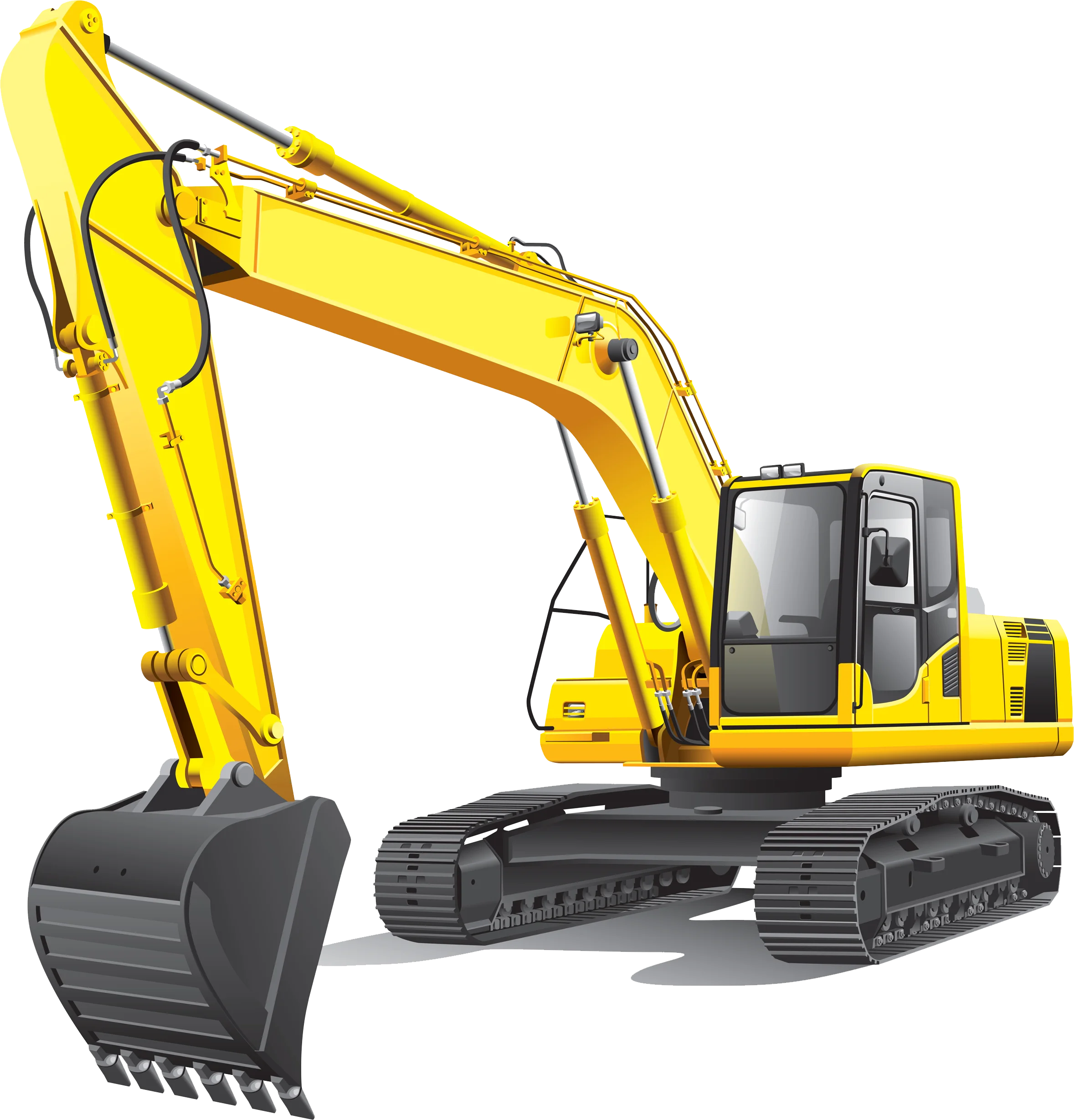 Heavy-Duty Yellow Hydraulic Excavator Construction Machinery Clipart Illustration