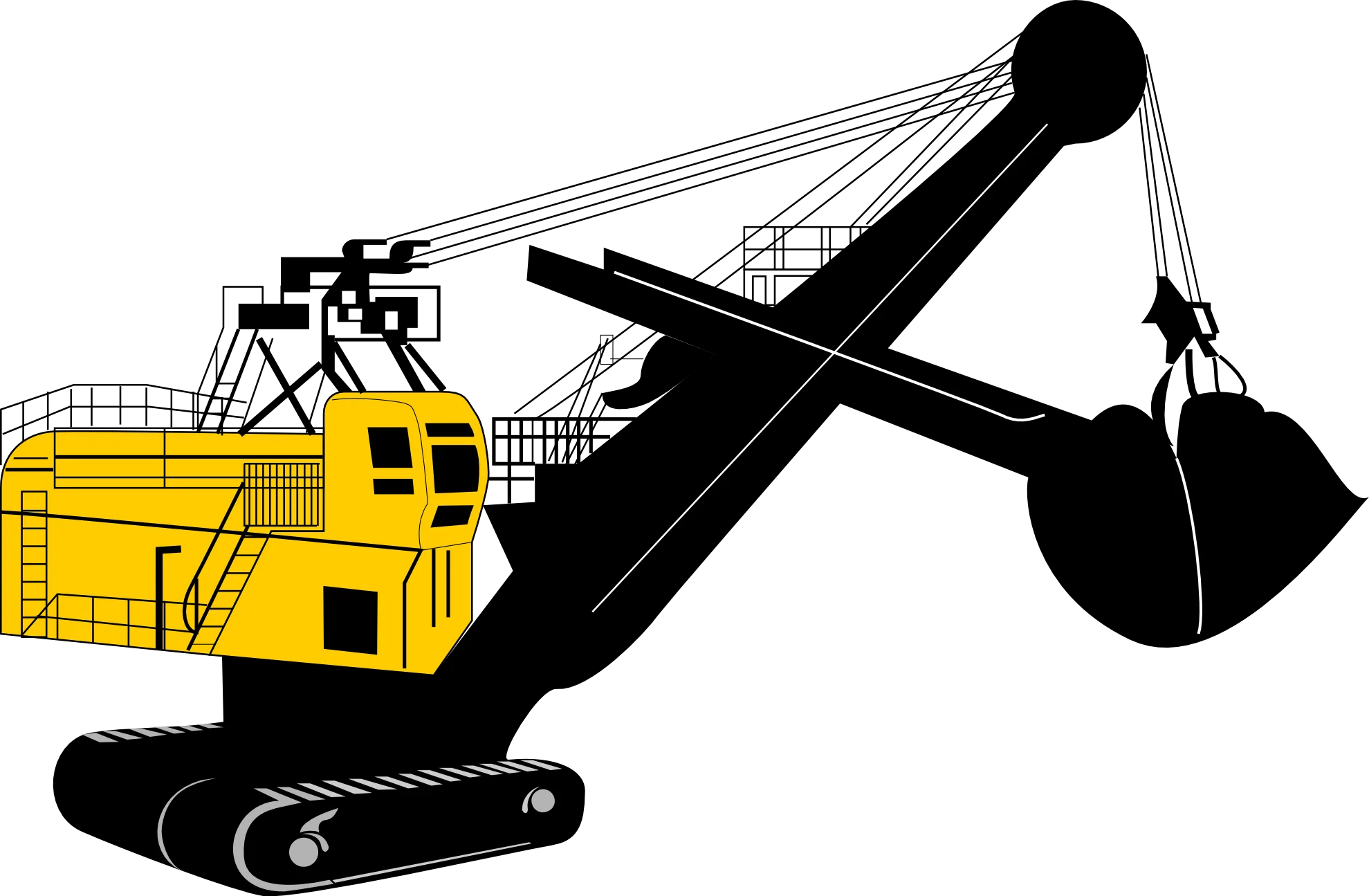 Heavy Industrial Mining Excavator Clipart - Robust Earthmoving Machine Graphic