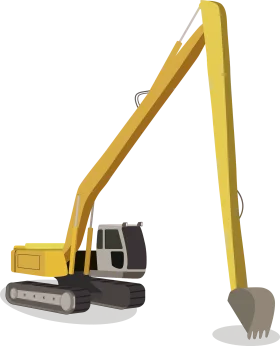 Long-Reach Yellow Excavator Clipart Illustration for Construction Design