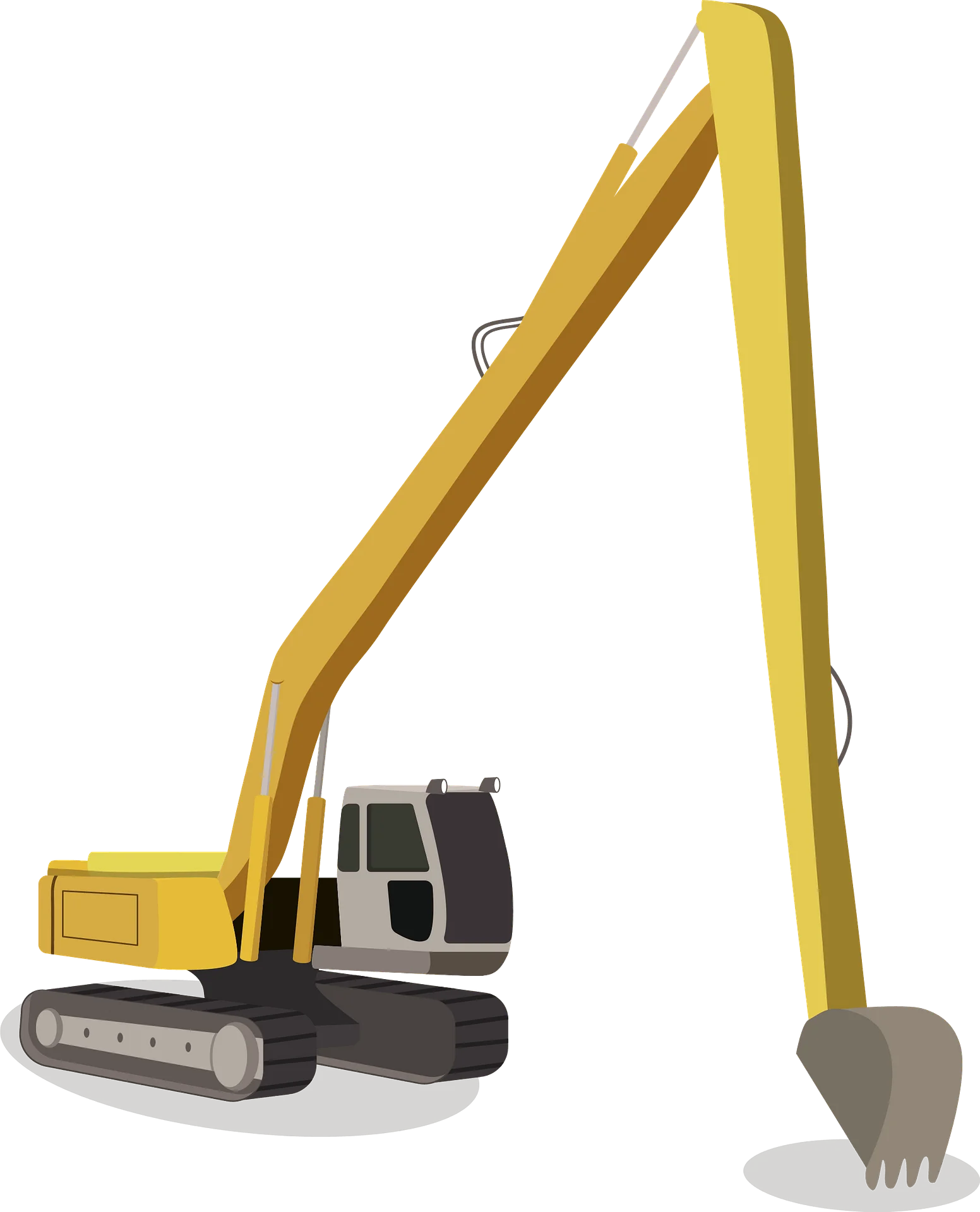 Long-Reach Yellow Excavator Clipart Illustration for Construction Design