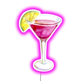Neon-Edged Pink Cocktail Clipart: Tropical Margarita Slice Illustration