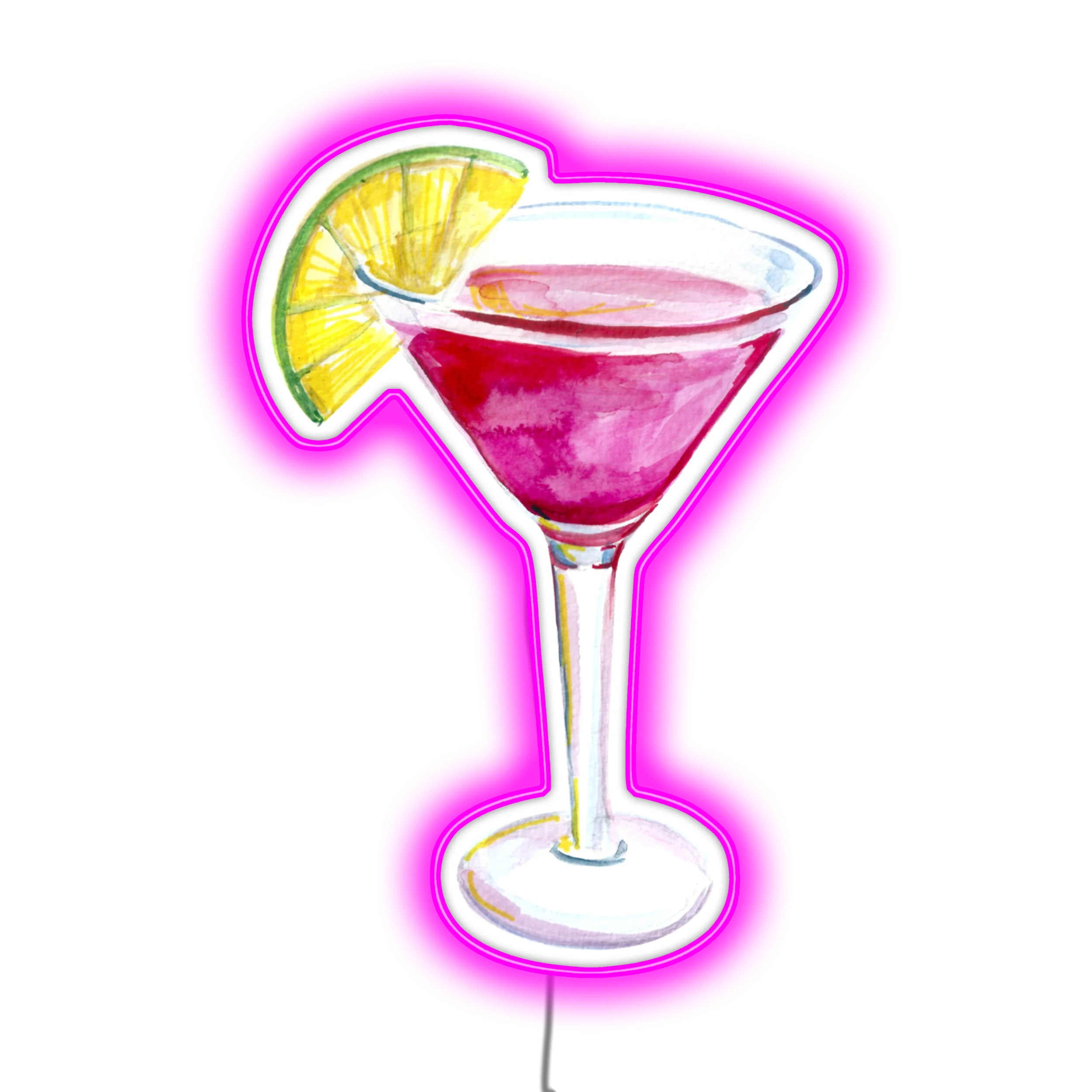 Neon-Edged Pink Cocktail Clipart: Tropical Margarita Slice Illustration