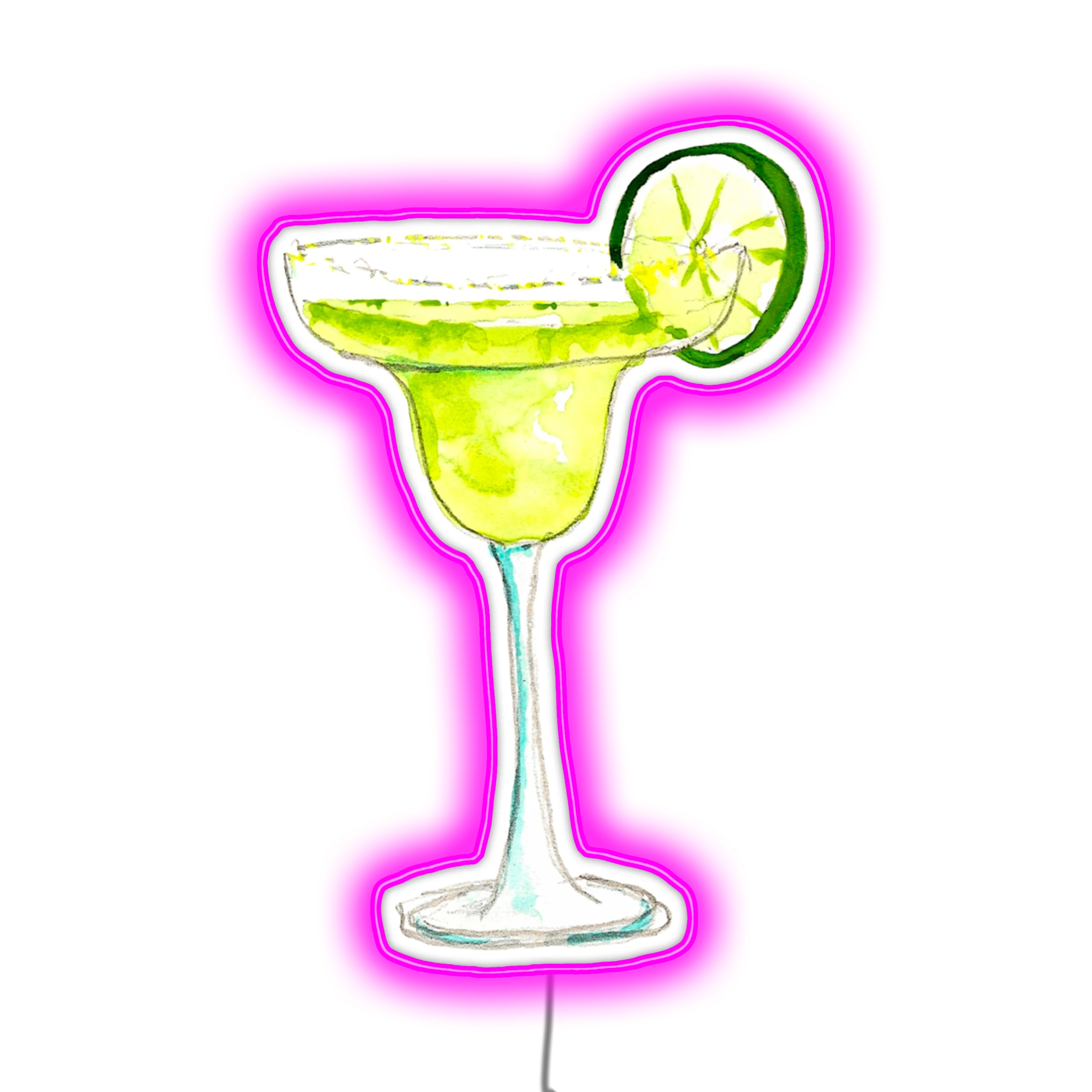 Neon Lime Margarita Cocktail Clipart with Electrifying Pink Glow Effect