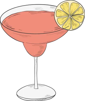 Refreshing Coral Margarita Cocktail Clipart with Zesty Lemon Garnish