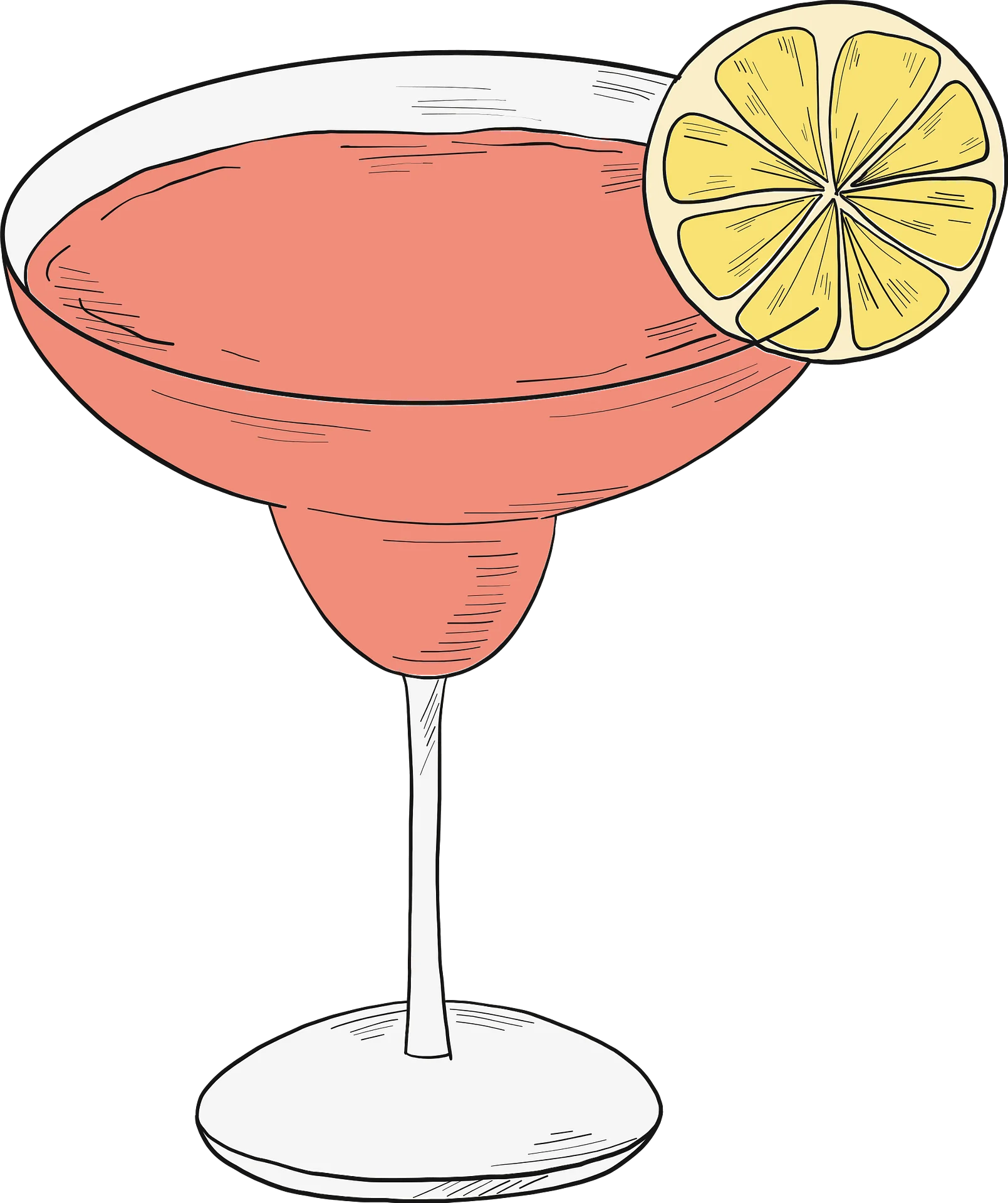 Refreshing Coral Margarita Cocktail Clipart with Zesty Lemon Garnish