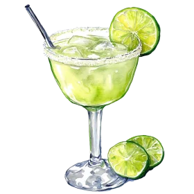 Refreshing Lime Margarita Cocktail Clipart with Zesty Citrus Garnish
