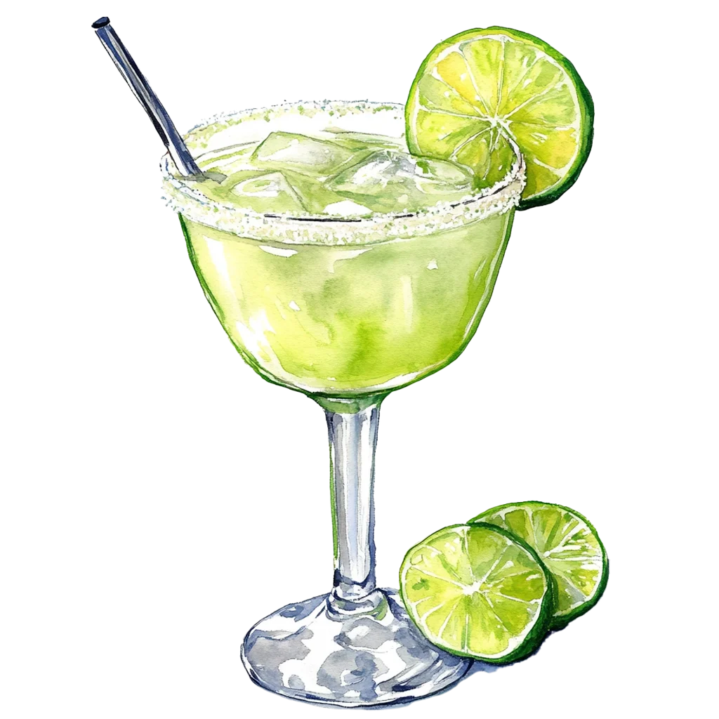 Refreshing Lime Margarita Cocktail Clipart with Zesty Citrus Garnish