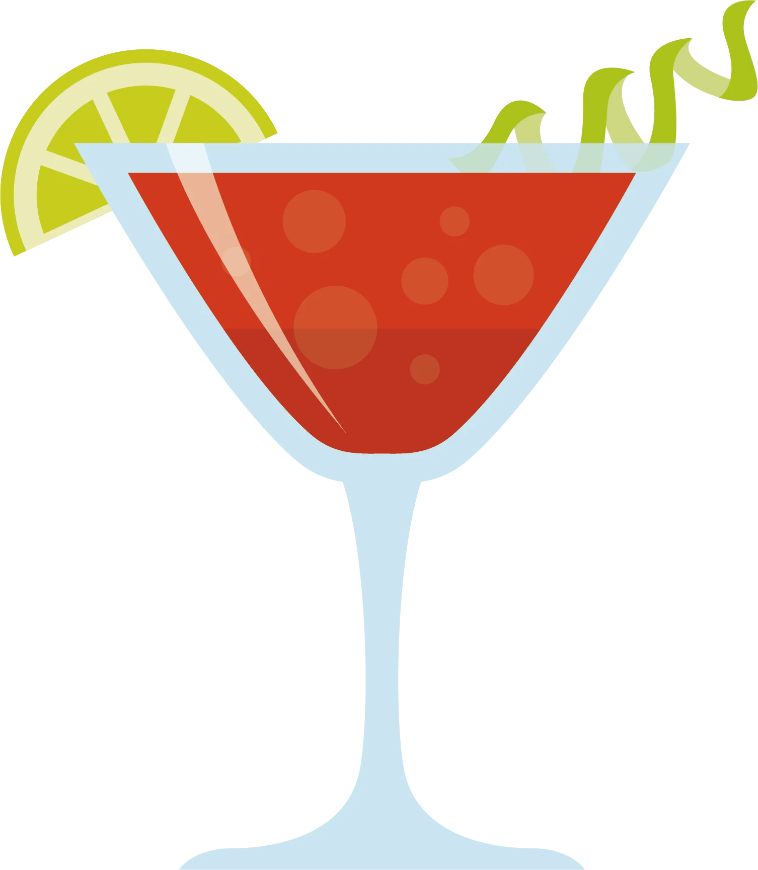 Refreshing Red Cocktail Clipart with Lime Wedge and Curled Garnish