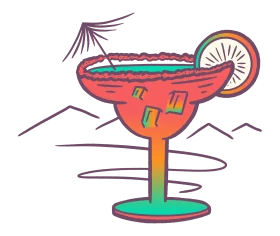 Stylized Sunset Margarita Cocktail Clipart with Geometric Mountain Backdrop