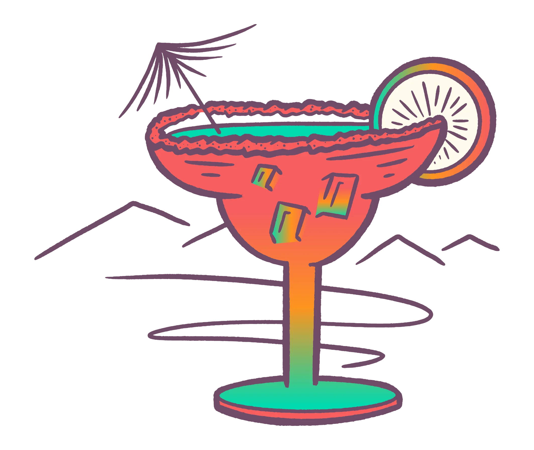 Stylized Sunset Margarita Cocktail Clipart with Geometric Mountain Backdrop