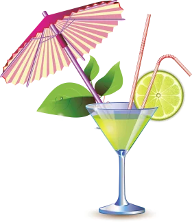 Tropical Margarita Cocktail Clipart with Lime Garnish and Decorative Umbrella