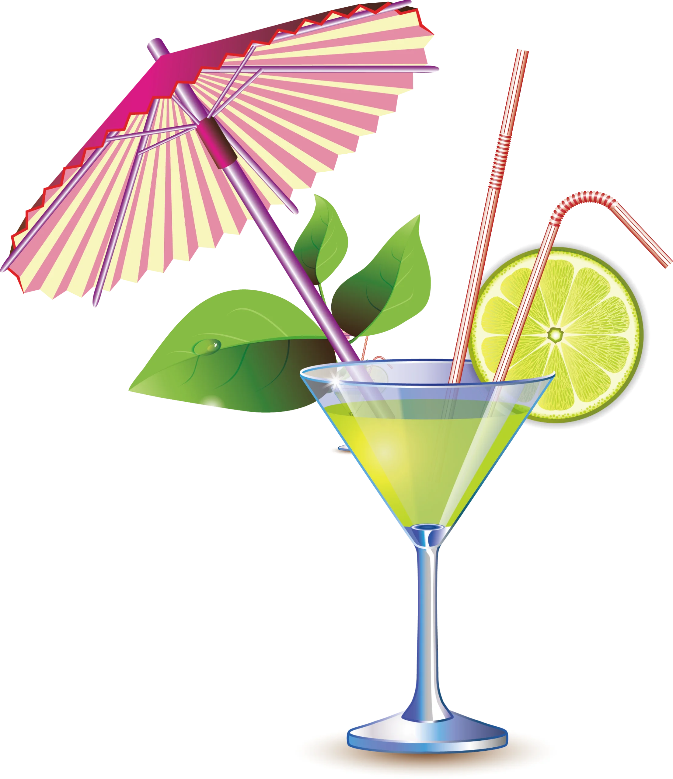 Tropical Margarita Cocktail Clipart with Lime Garnish and Decorative Umbrella