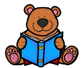 Adorable Cartoon Teddy Bear Reading an Open Book - Cute Reading Clipart Design