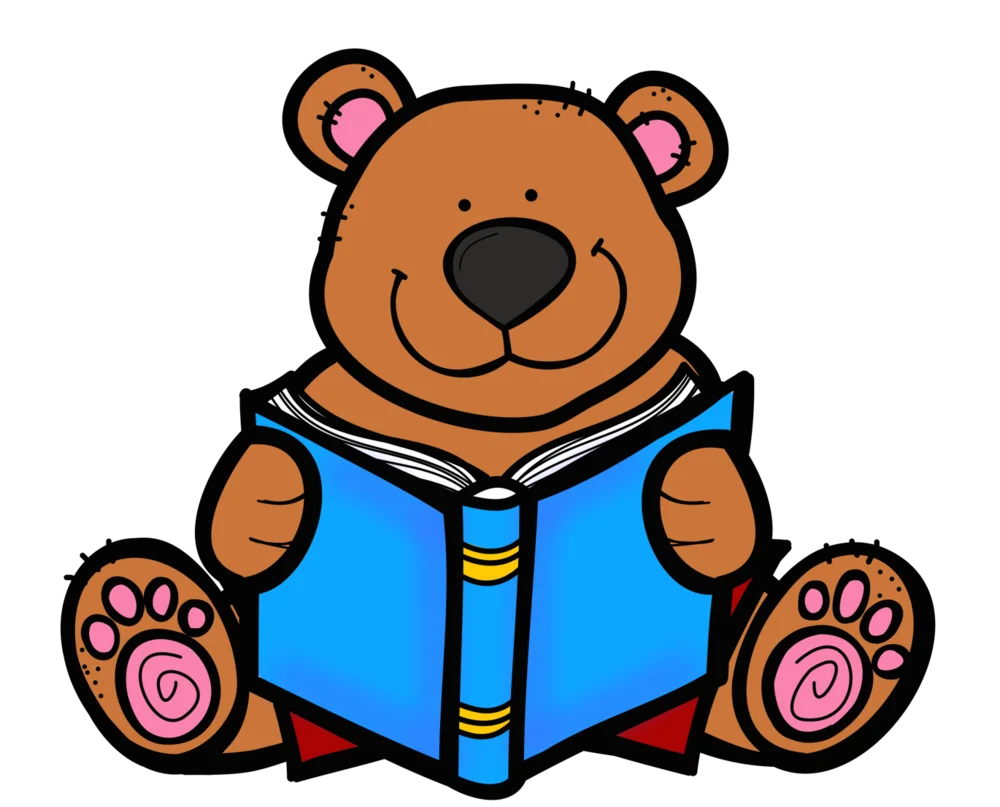 Adorable Cartoon Teddy Bear Reading an Open Book - Cute Reading Clipart Design