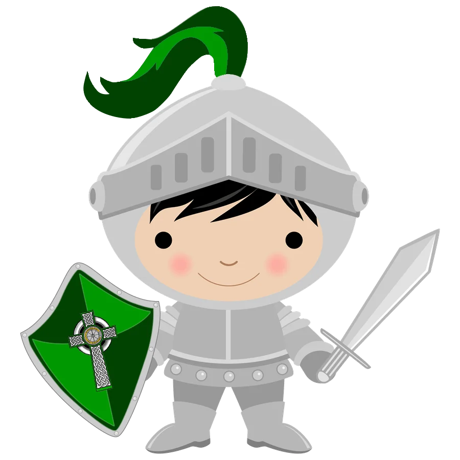 Adorable Chibi Medieval Warrior Knight Clipart with Emerald Accents