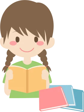 Adorable Child Reading Book with Braided Hair Reading Clipart Illustration