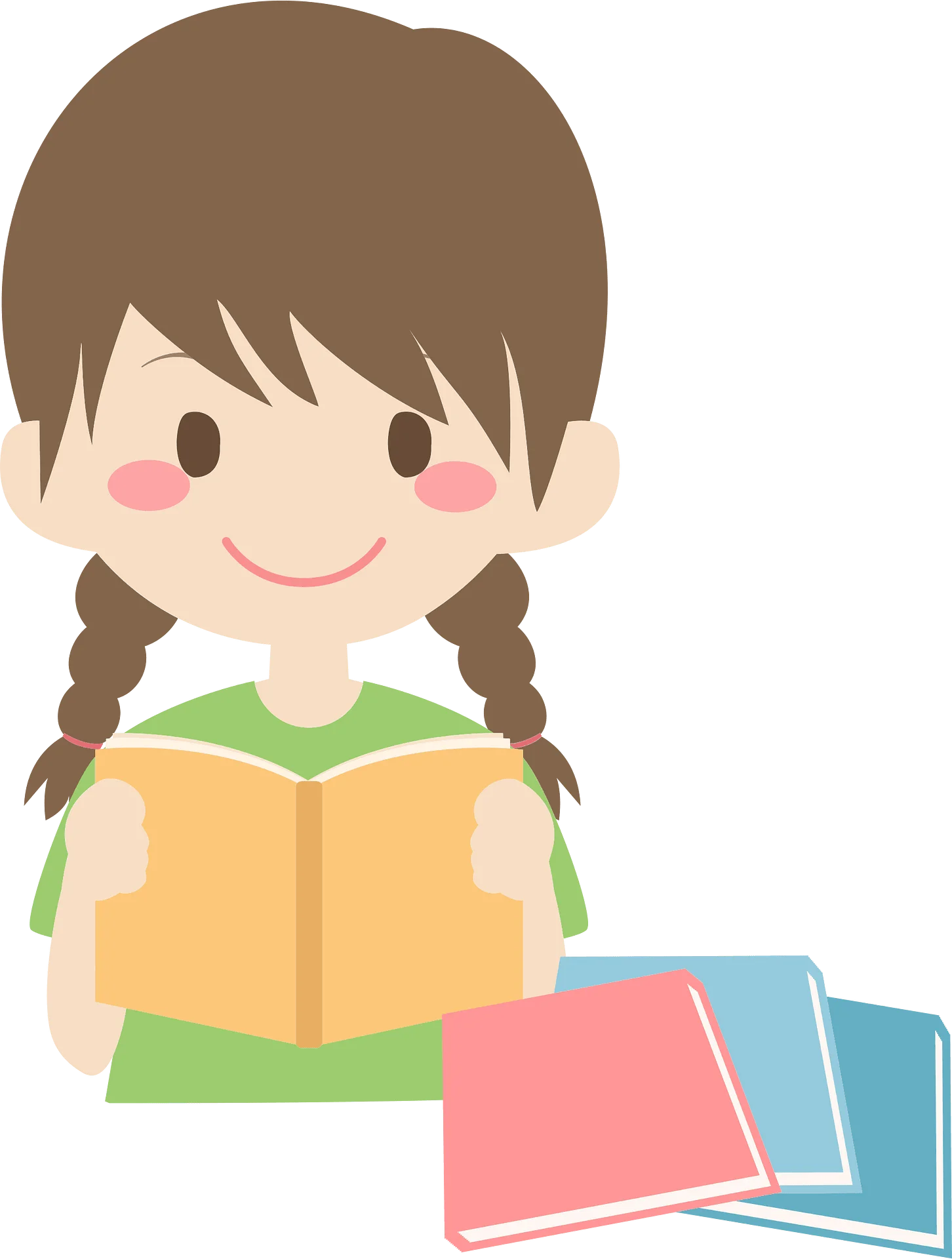 Adorable Child Reading Book with Braided Hair Reading Clipart Illustration