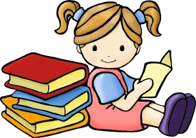 Adorable Young Student Reading Book with Colorful Storybook Clipart Illustration
