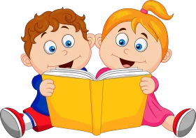 Cheerful Children Diving into Reading Adventure Clipart Illustration
