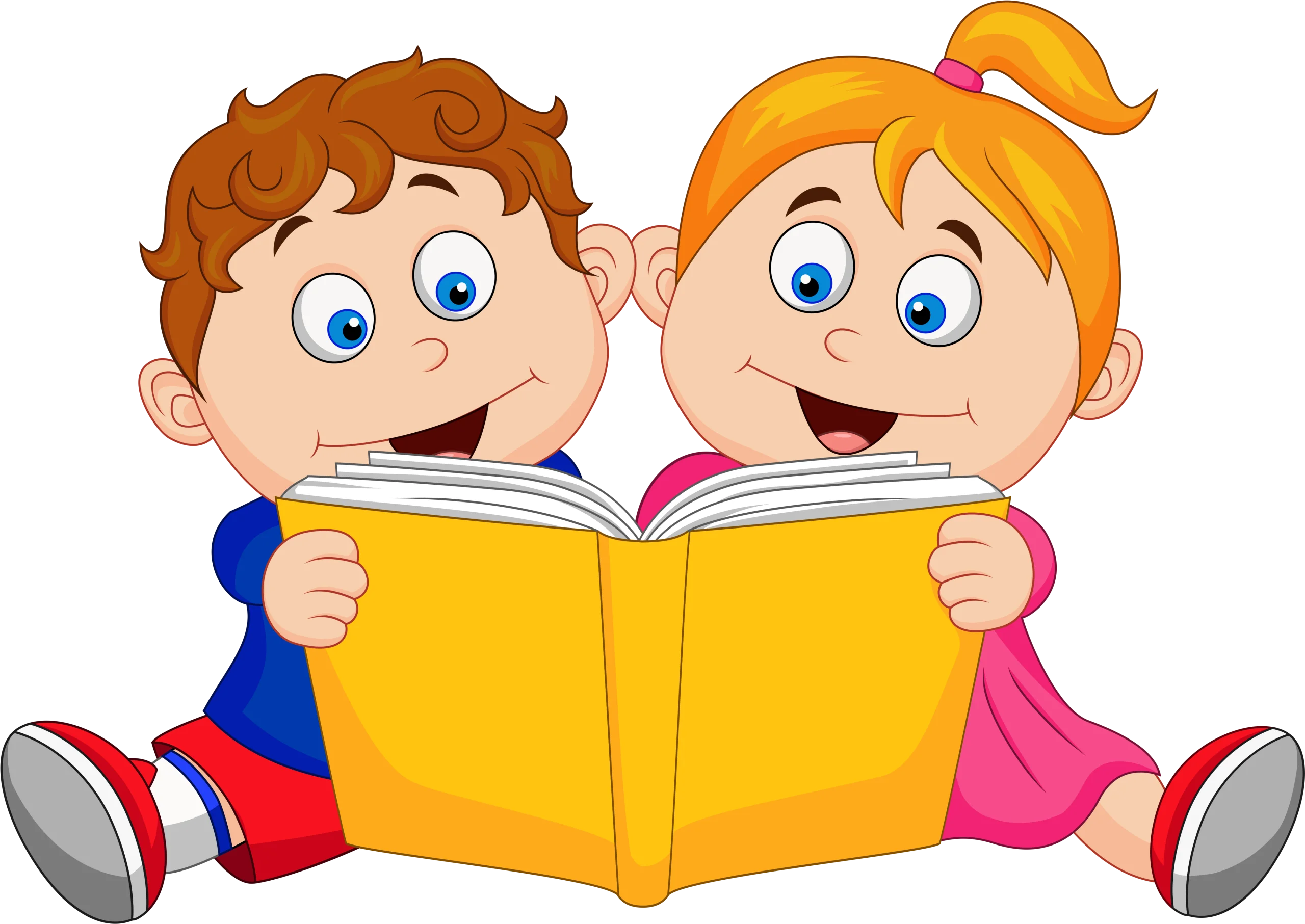 Cheerful Children Diving into Reading Adventure Clipart Illustration