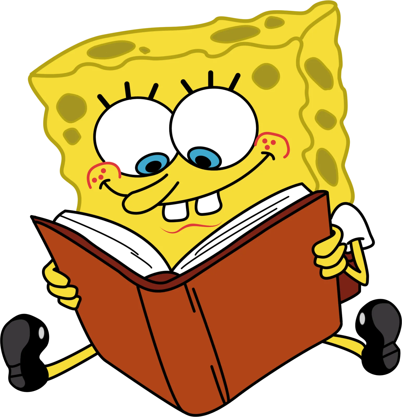 Cheerful Yellow Cartoon Character Engaged in Reading Clipart Illustration