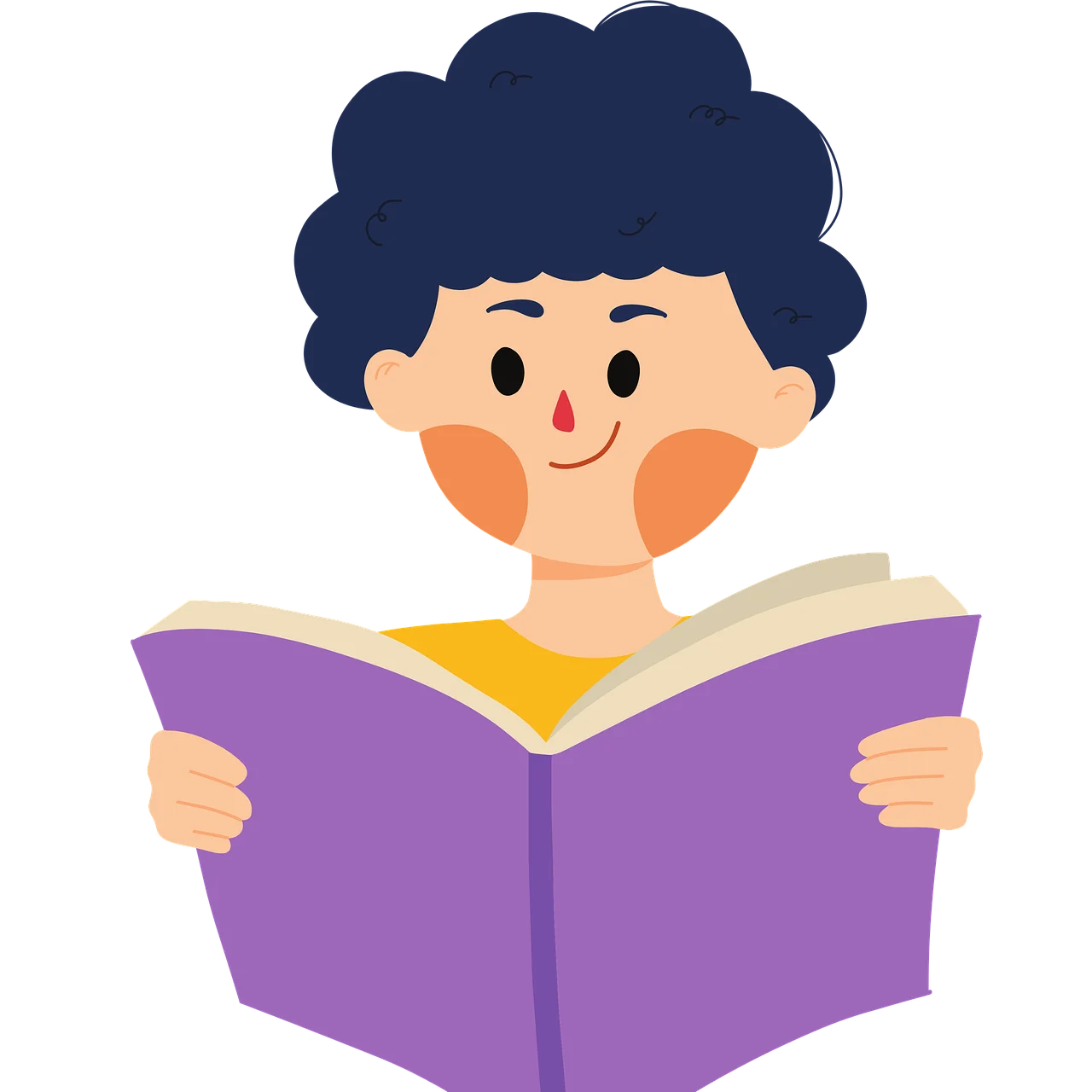 Cheerful Young Reader Enjoying a Book - Cute Educational Clipart Illustration