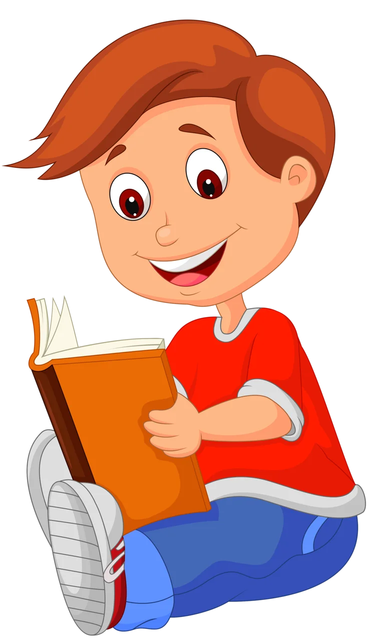 Cheerful Young Reader Enjoying a Book: Engaging Educational Clipart Illustration