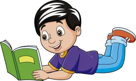 Cheerful Young Student Enjoying Reading a Book - Educational Clipart Illustration