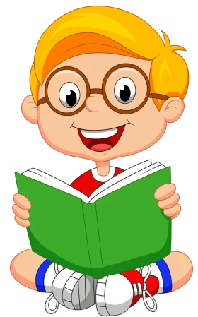 Cheerful Young Student Reading a Green Book Clipart - Learning Adventure