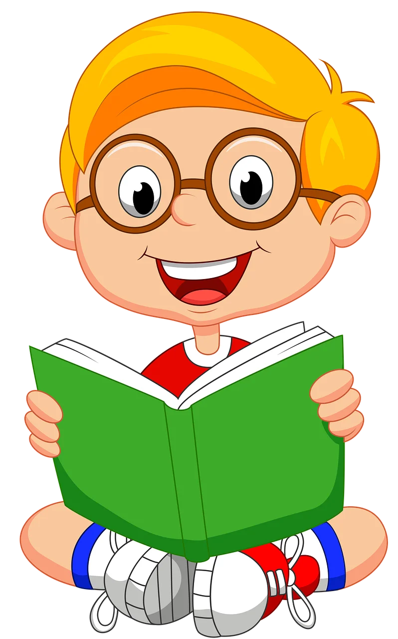 Cheerful Young Student Reading a Green Book Clipart - Learning Adventure