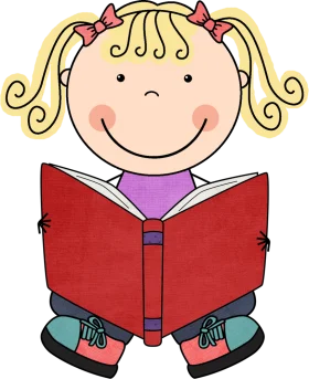 Cheerful Young Student Reading Book with Adorable Cartoon Clipart Style