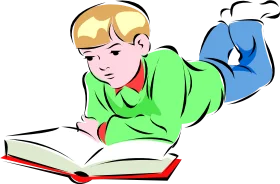 Concentrated Young Student Immersed in Reading a Book - Educational Clipart Illustration
