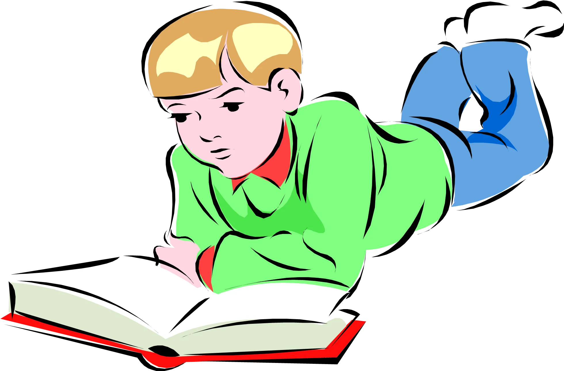 Concentrated Young Student Immersed in Reading a Book - Educational Clipart Illustration