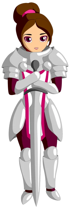 Courageous Female Knight in Shining Armor Anime-Style Clipart Illustration