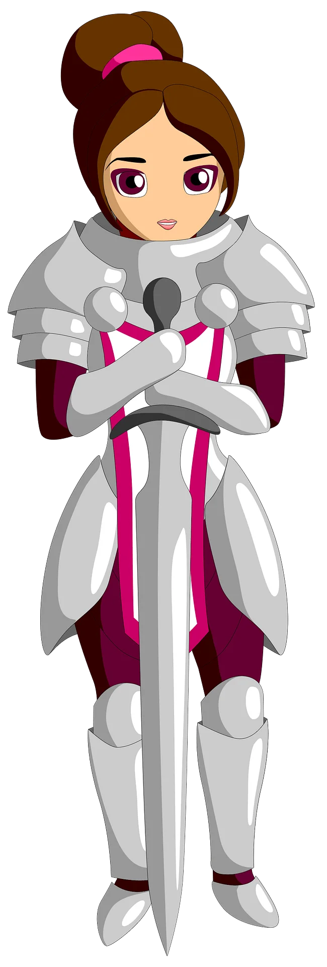 Courageous Female Knight in Shining Armor Anime-Style Clipart Illustration