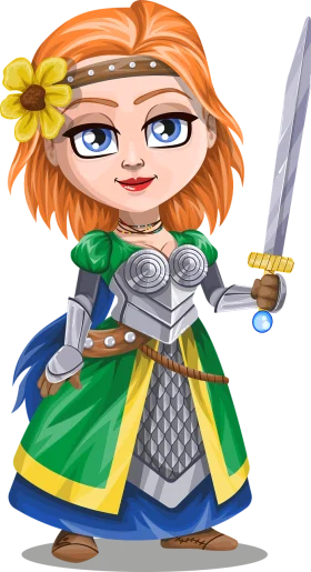 Courageous Female Knight Warrior in Colorful Medieval Clipart Illustration