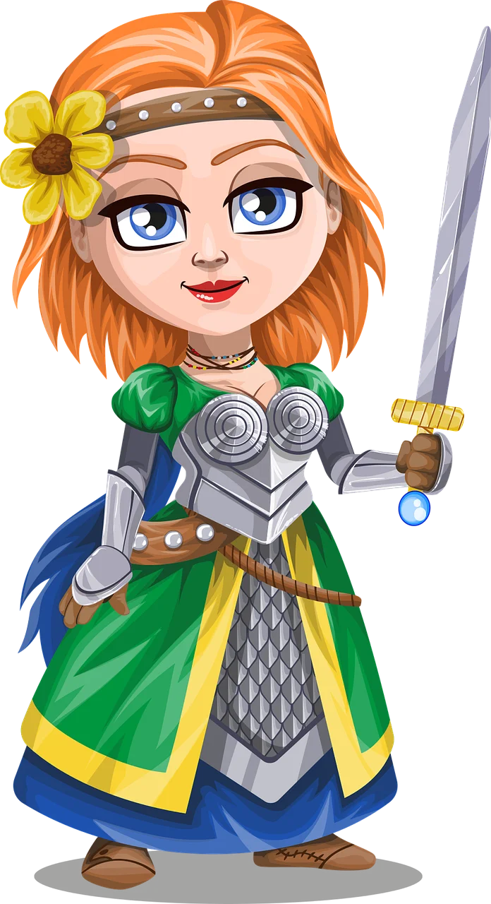 Courageous Female Knight Warrior in Colorful Medieval Clipart Illustration