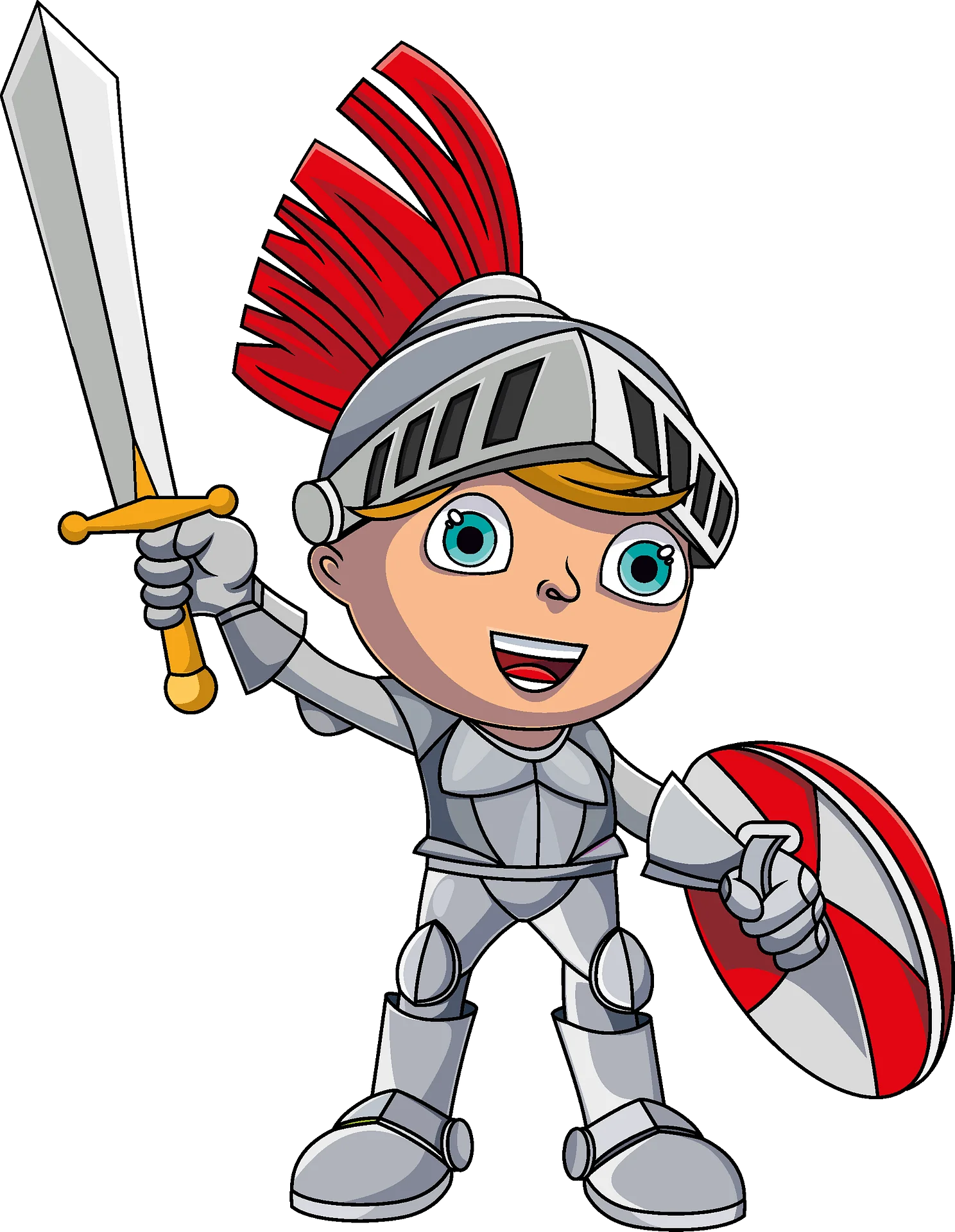 Courageous Young Medieval Knight Clipart with Shining Armor and Bold Stance