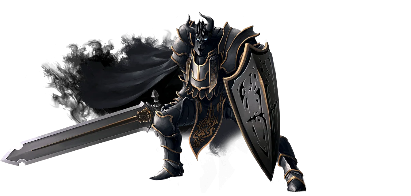 Dark Medieval Armored Warrior Clipart - Fierce Knight with Massive Shield and Sword