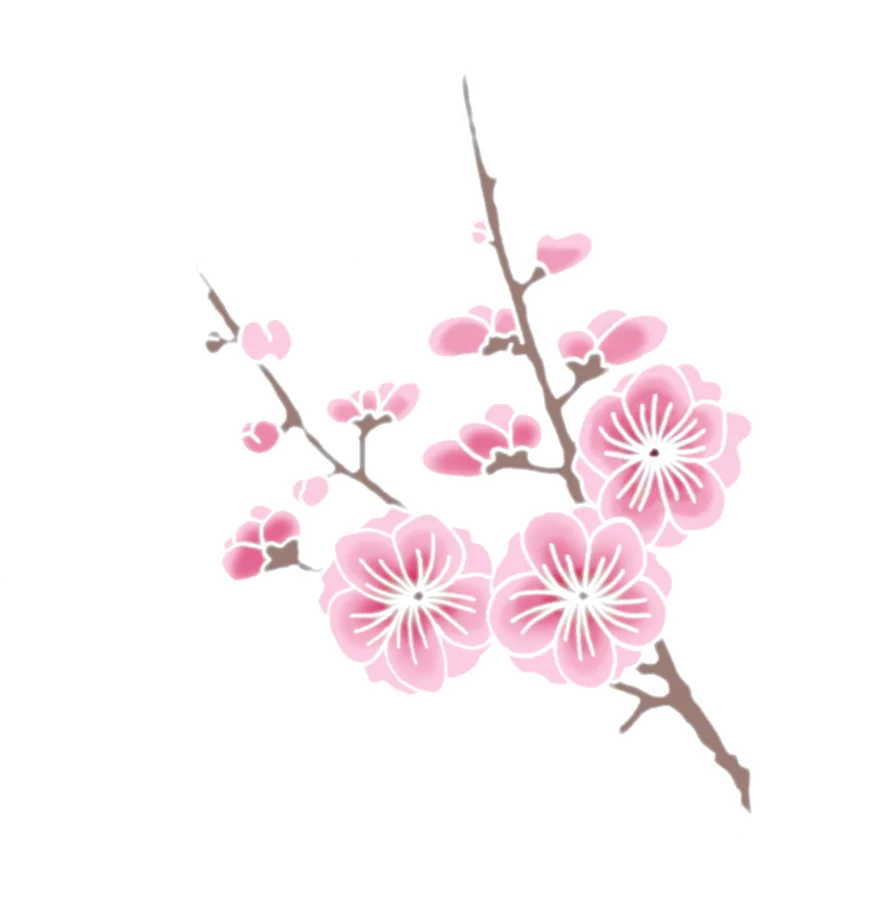 Delicate Pink Cherry Blossom Branch Watercolor Clipart Illustration