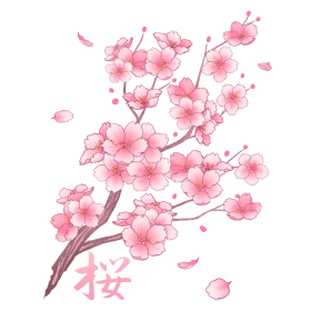 Delicate Pink Cherry Blossom Branch Watercolor Clipart with Soft Petal Scatter