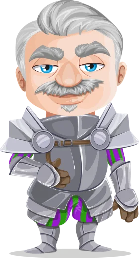 Distinguished Gray-Haired Armored Knight Cartoon Character Clipart Design