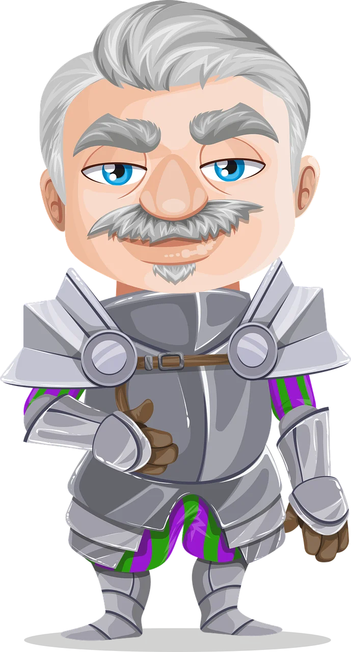 Distinguished Gray-Haired Armored Knight Cartoon Character Clipart Design