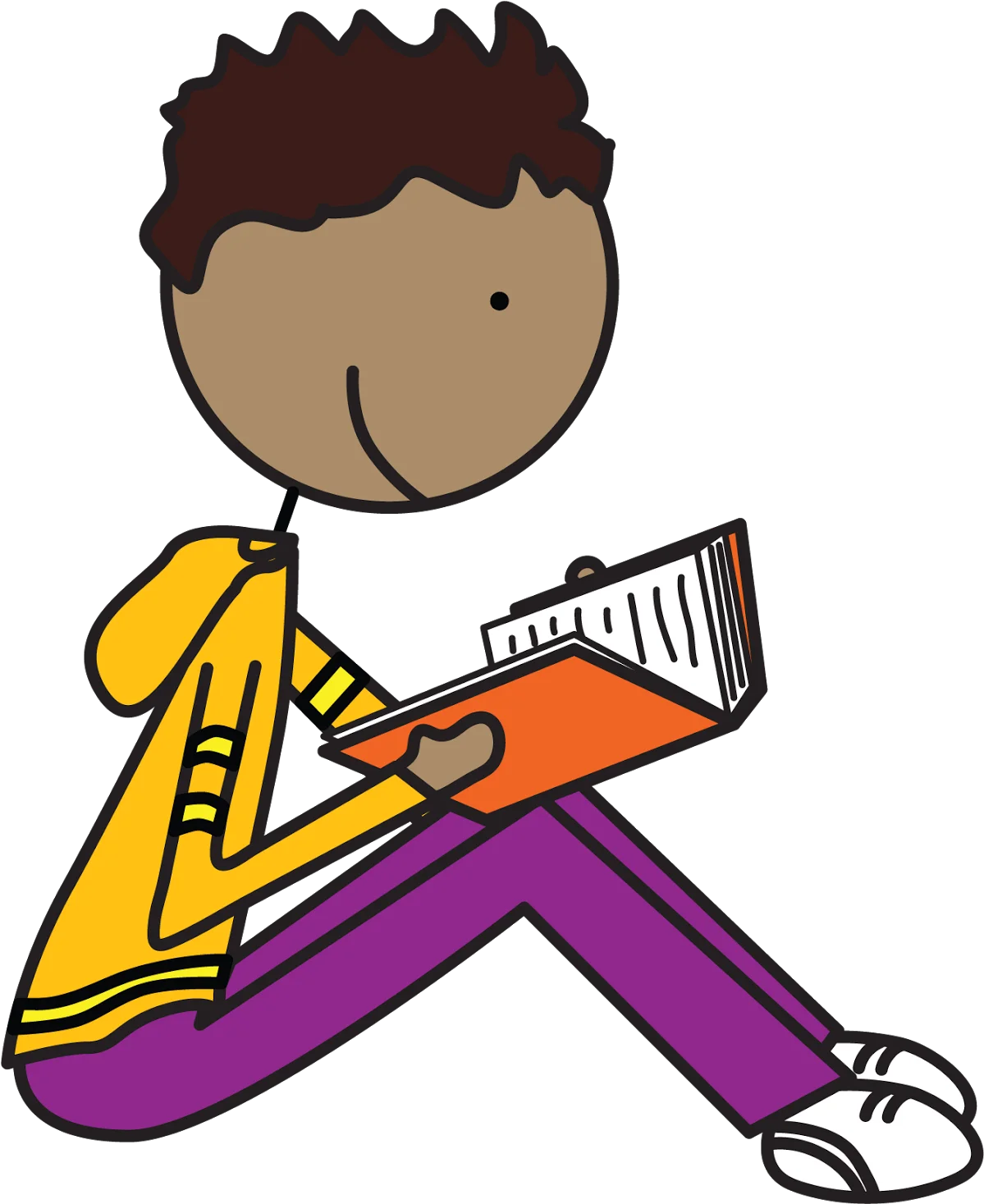Engaging Cartoon Student Reading Book with Colorful Attire Clipart Illustration