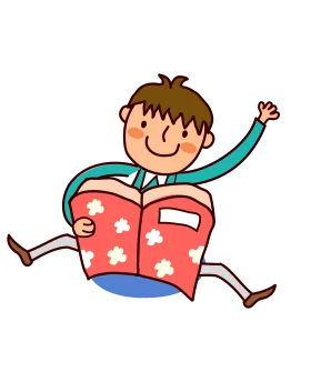 Enthusiastic Young Reader Enjoying a Book with Playful Cartoon Clipart Style